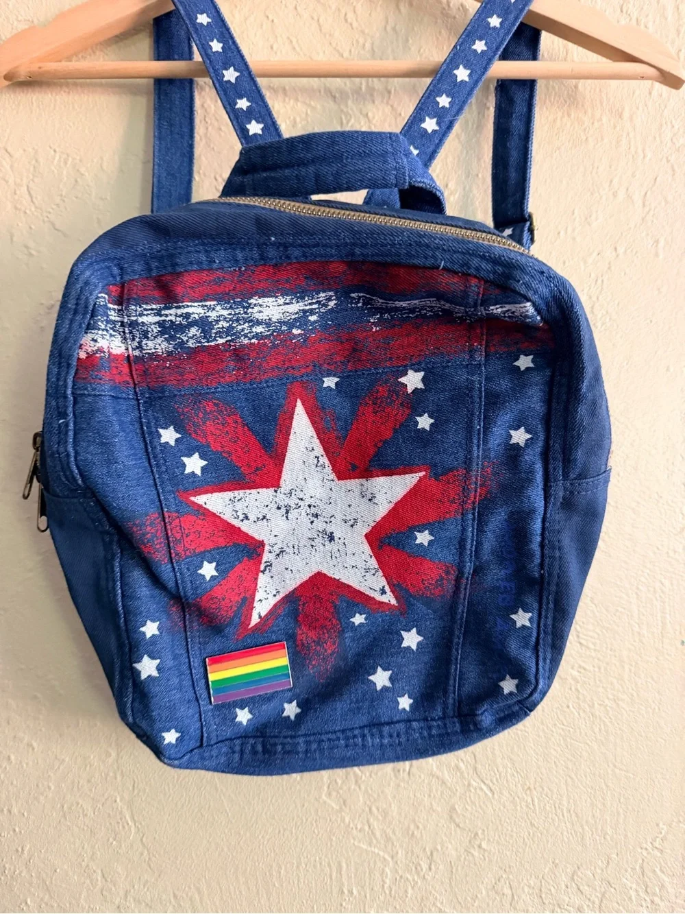 Disney Blue Star Print Kids Backpack with Red & White Accents